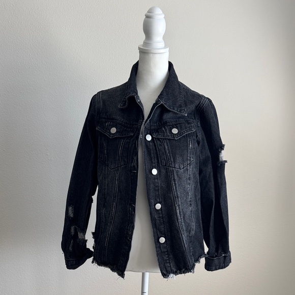 Jackets & Blazers - Black Distressed Denim Jacket